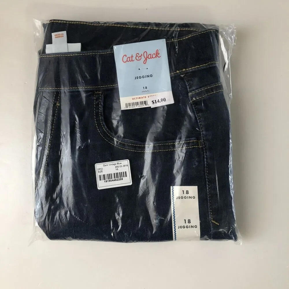 ⁠Cat & Jack Girls Jeggings Dark Vintage Blue Distressed Denim Jeans Size 18 NWT